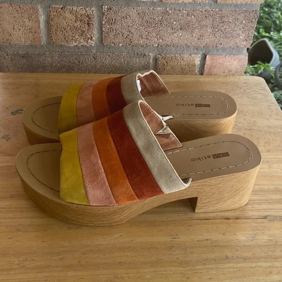 Anthropologie Matiko Womens Size 8 Wooden Mules Multicolor Slide Clog Sandals - Picture 9 of 13